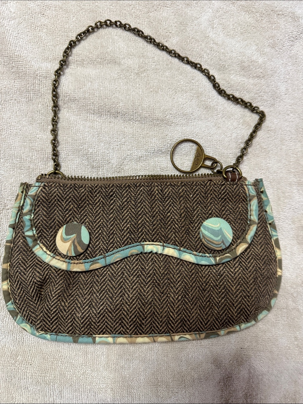 GAP Brown Tweed Clutch with Teal Trim